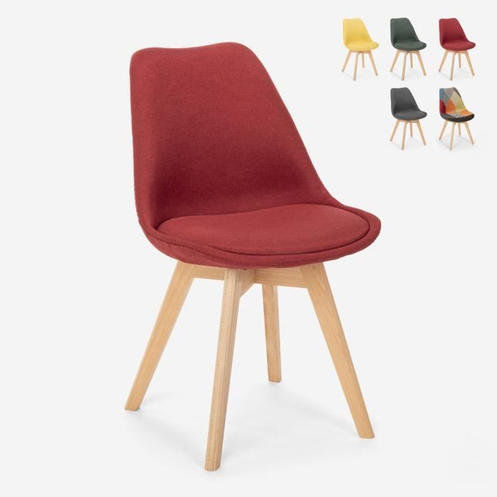 Chaise design nordique en bois et tissu et coussin restaurant bar cuisine Dolphin, Couleur: Rouge