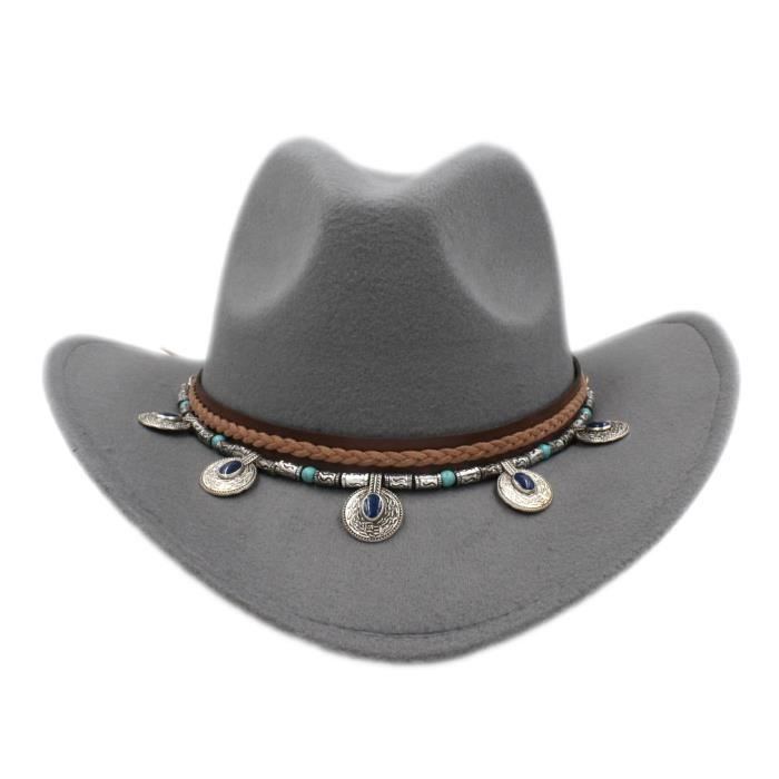 Mistdawn – chapeau de Cowboy pour hommes et femmes, casquette à large bord, style rétro occidental, Gris