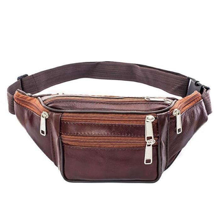 Sac banane,Mode hommes en cuir véritable s hommes organisateur nécessité taille - Type Brown