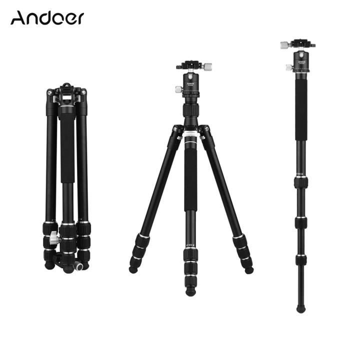 Andoer Portable 60 pouces trépied appareil photo alliage d'aluminium Monopod avec 360 degrés rotule plaque de libération rapi-57