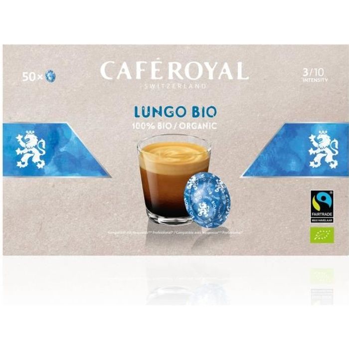 50 DOSETTES CAFE COMPATIBLES NESPRESSO PRO® - LUNGO BIO - 1 Boite de 50 Dosettes Compatibles Nespresso Pro®