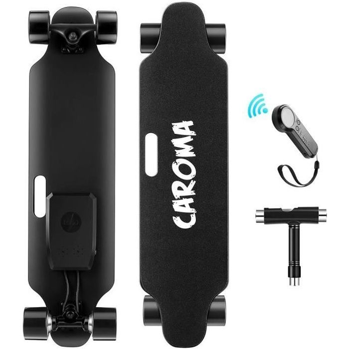 Skateboard électrique 350W Planche à roulettes à deux moteurs avec moyeu de roue PU avec télécommande sans fils Noir EU Prise