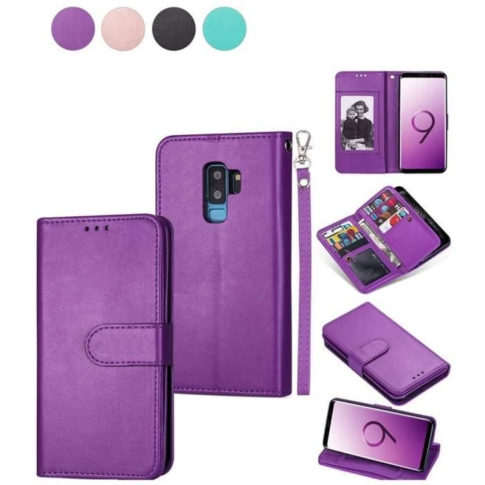 Étui Portefeuille Ultra Fin 9 emplacements pour Cartes pour Samsung S9 S9 Plus, Cuir synthétique TPU, Violet, Samsung Galaxy S9 Plus