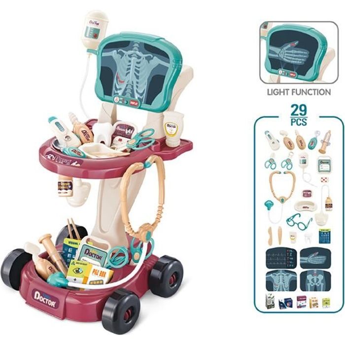 Chariot Médical Electronique - Jeux d'imitation - Jouet Médical pour Enfant - 29 Accessoires de Docteur - Sons et Lumières