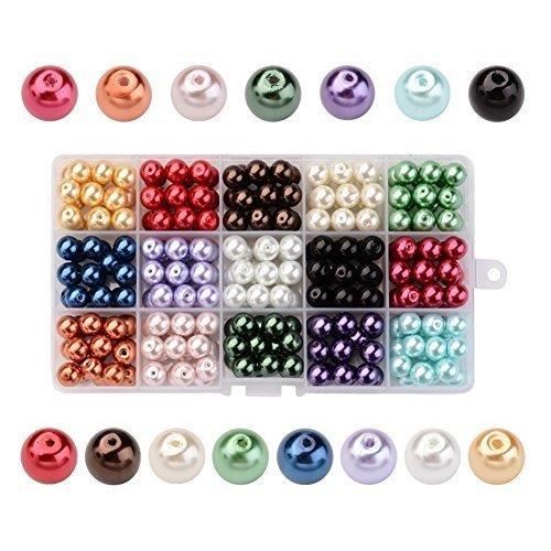 PandaHall - 270 Pcs 15 Couleurs Perle en Verre Perles Rondes Perles Nacrées Teint pour DIY Fabrication de Bijoux Collier Bracelet