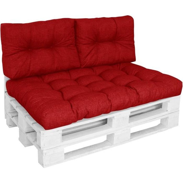 Proheim Coussins CONFORT pour canapé euro palette - 1x Assise 120x80 + 2x Dossiers 60x40 cm - Rouge