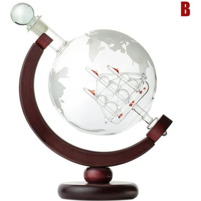 Carafe gravée Globe Design Carafe à vin de whisky 850 ml avec cadre en bois pour Home Bar