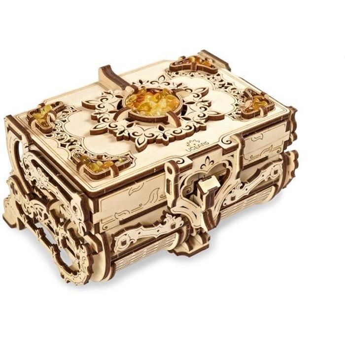 UGEARS Puzzle 3D Mécanique en Bois - Boîte à ambre à bijoux en bois - Casse tete Puzzle en bois 3D - Kits en Bois 3D Adulte