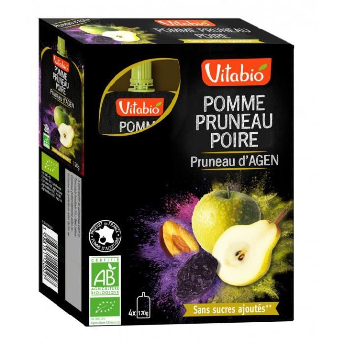 Vitabio - Gourde Fruits Pomme Pruneau Poire - Bio - Gourde - 4x120g