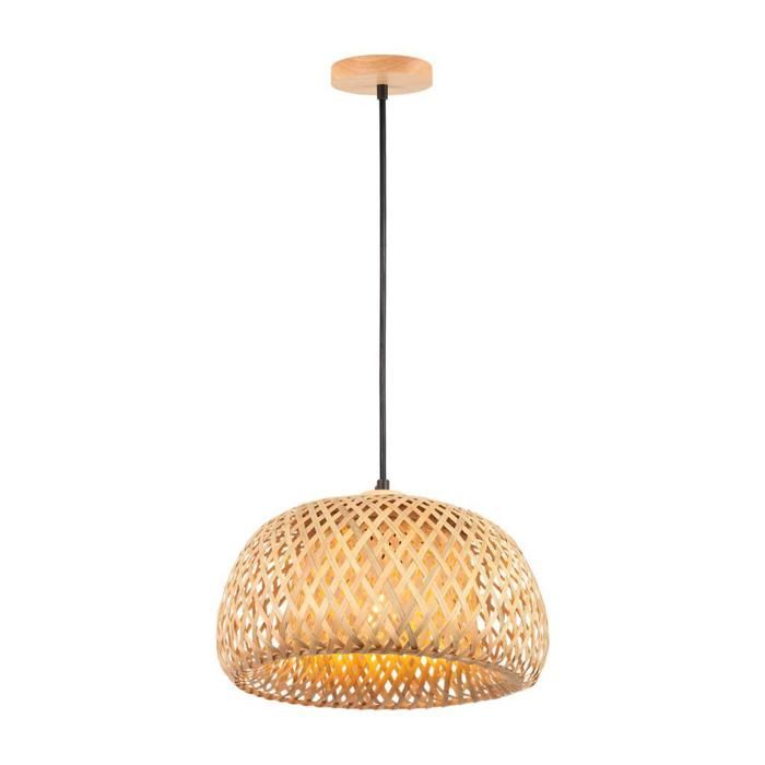 WOTTES Suspension en Bambou Tissage Lustre Style bohème Ø30CM Abat-jour en bambou Vintage Luminaire Plafonnier pour Restaurant