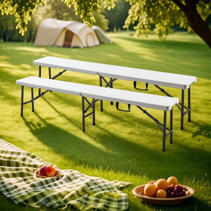 Lot de 2 bancs de camping pliables Ljusnarsberg 180 x 25 x 43 cm blanc
