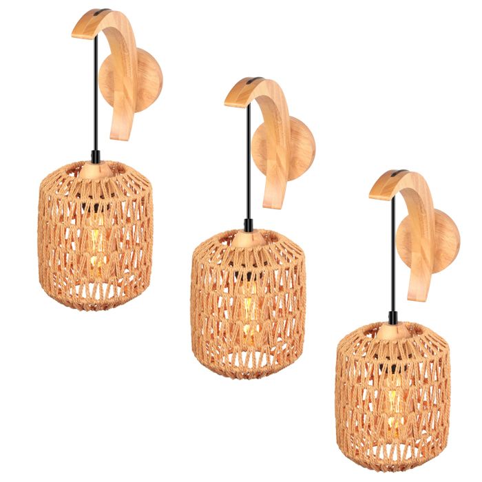 IDEGU 3pcs Lampe Murale Vintage en Lune Applique Murale Industriel en Corde de Papier Cage Designe Lanternes pour Salon Chambre