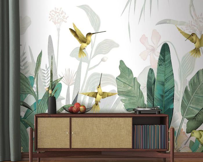 Papier Peint Panoramique 350x256 cm 3D Jungle Tropical Feuilles Plantes ...