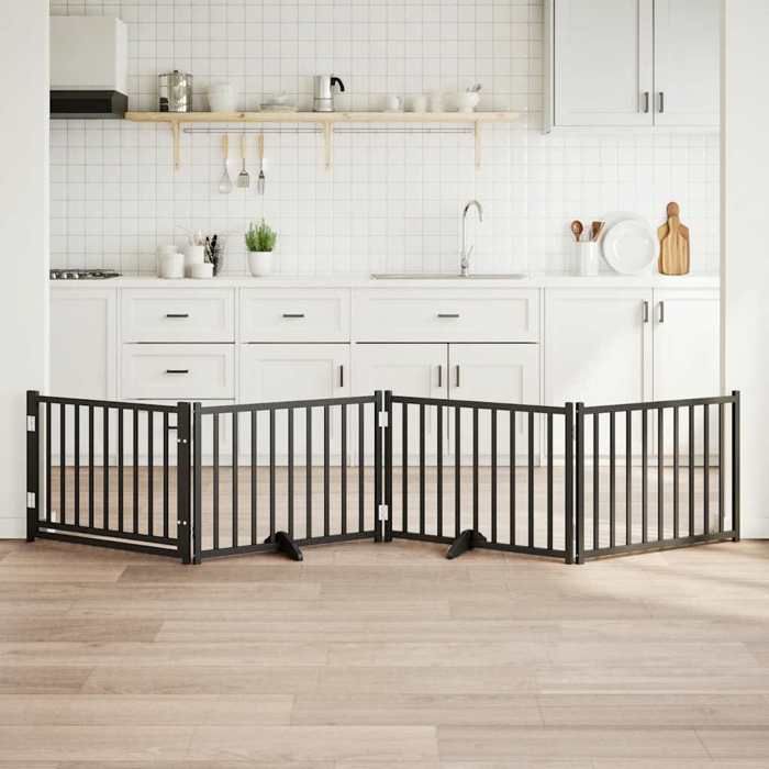 Barrière Pour Chien VidaXL 4 Panneaux – Bois de Peuplier, Pliable, Avec Porte - vue 2