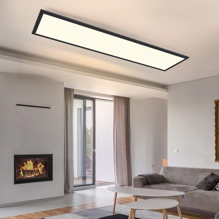Plafonnier panneau LED - NETTLIFE - 120 x 30 cm - Noir - 48W - Dimmable avec télécommande