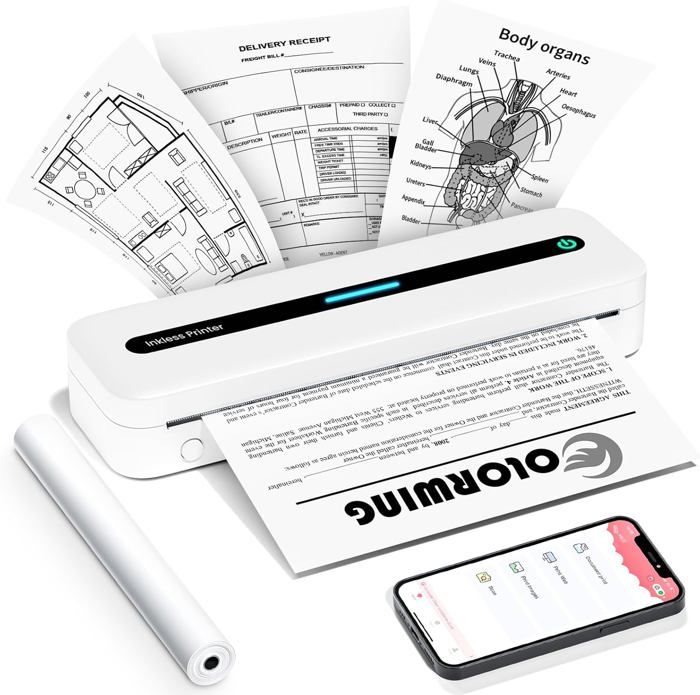 Imprimante Thermique A4 Bluetooth/USB - Résolution 304 Dpi, Multiformat (56 à 216mm), Batterie Lithium Incluse - 7