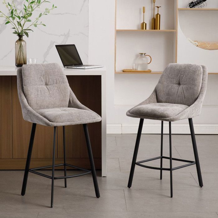 Wahson Tabouret de Bar Lot de 2 Tabouret Bar Chaise Haute de Bar avec Repose-pieds Métal pour Comptoir et Cuisine Chenille Gris