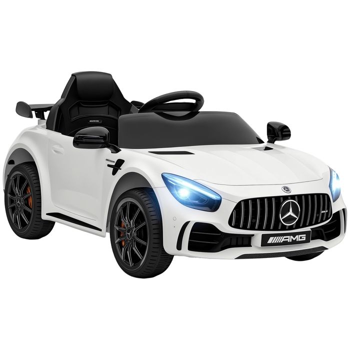 Voiture électrique enfants - AIYAPLAY - sous licence Mercedes-Benz AMG GTR - 12V - télécommande 24G - max. 5 km/h - phares - blanc