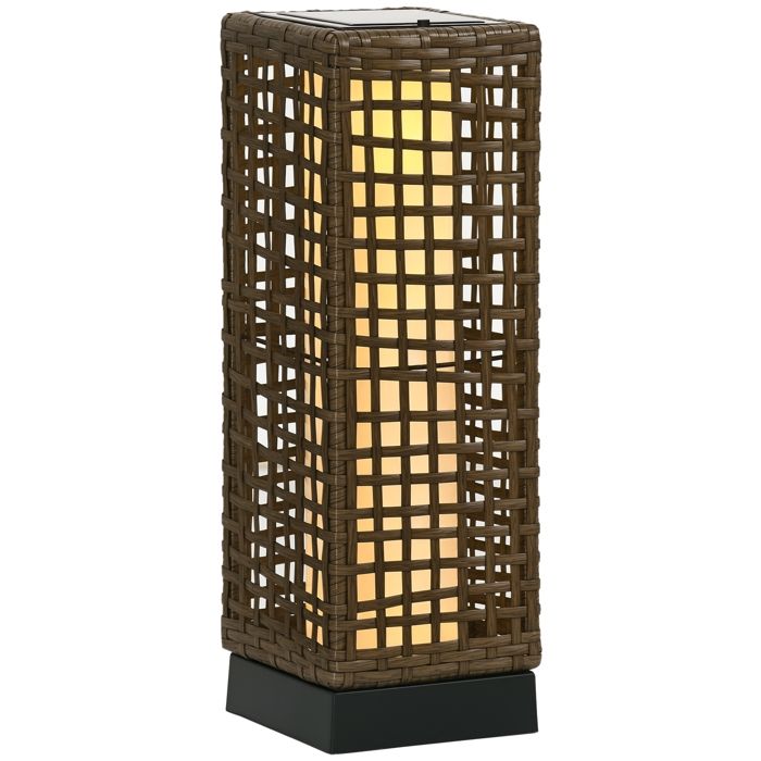 Lampadaire solaire extérieur - Outsunny - avec capteur de lumière - style moderne - étanche - en résine tressée - 46 cm - sable