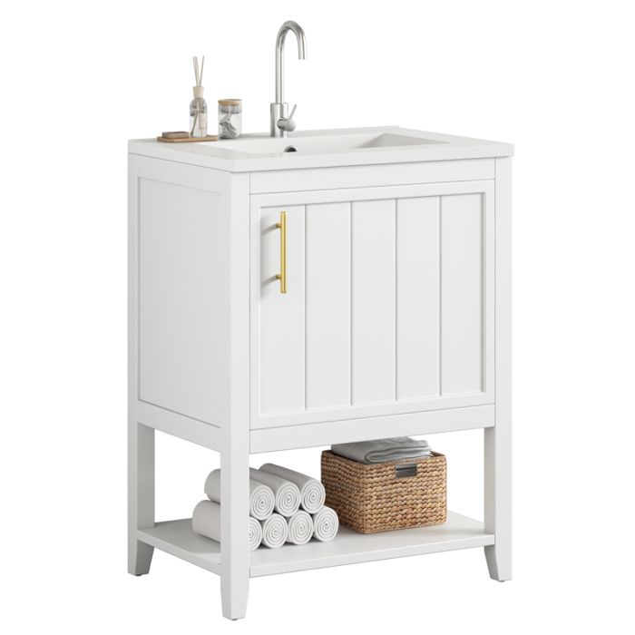 Petit Meuble salle de bain avec vasque -Meuble lavabo main wc et bassin intégré avec étagère -L61 x P47 x H87 cm blanc