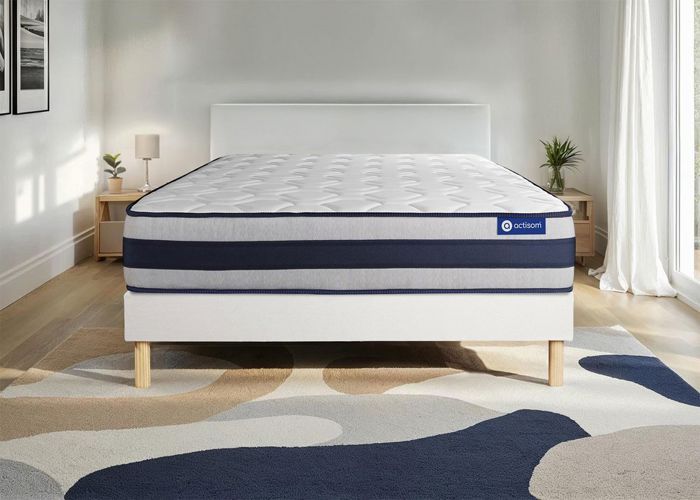 Ensemble Matelas Sommier 160x190 cm - Actilatex Ergo - Sommier Kit Blanc