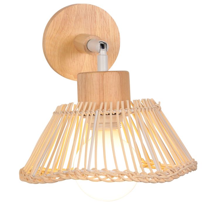 iDEGU Applique Murale Intérieur Industriel Lampe Murale Vintage en Bambou et Métal E27 Luminaire Murale Rétro Réglable 180° 22cm