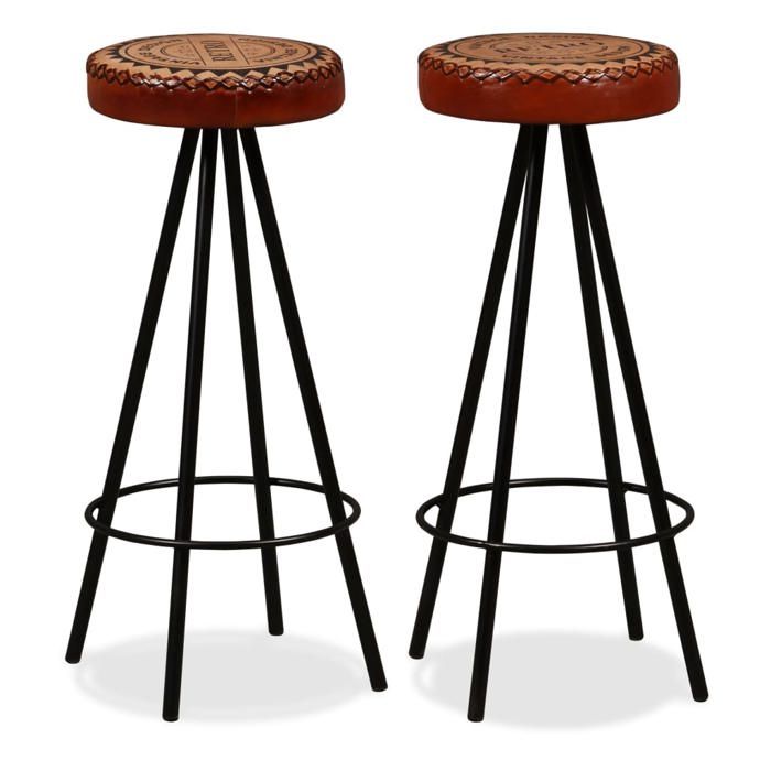 Bonne qualité - Tabourets Ergonomique - BMD - Tabourets de bar - lot de 2 - cuir véritable - 30x76 cm DECO M9898627