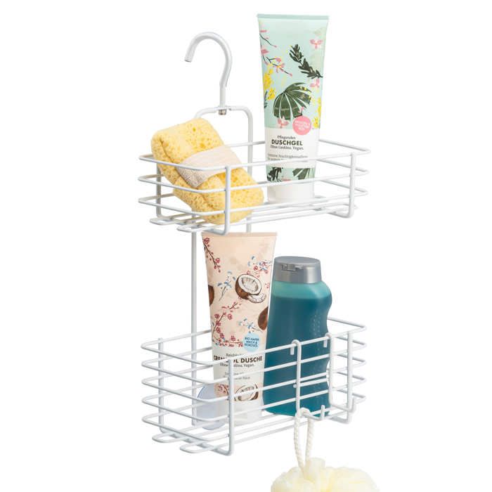 bremermann Etagère de douche avec 2 paniers panier de douche à suspendre avec crochet déplaçable en métal blanc