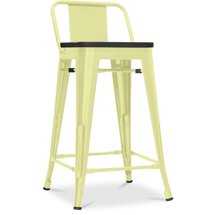 Tabouret de bar design industriel avec dossier - Bois et acier - 60 cm - Metalix Jaune pâle