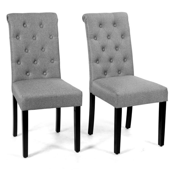 Chaises de Salle à Manger Lot de 2 - RELAX4LIFE - Dossier Ergonomique - Siège Large - Pieds en Bois de Caoutchouc Massif - Gris