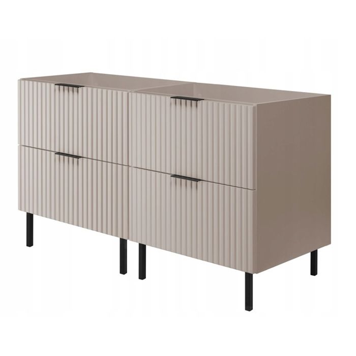 Meuble sous Lavabo 2x60 cm FLOW - Façades rainurées - Sur pieds - Cachemire - 120x46x77 cm