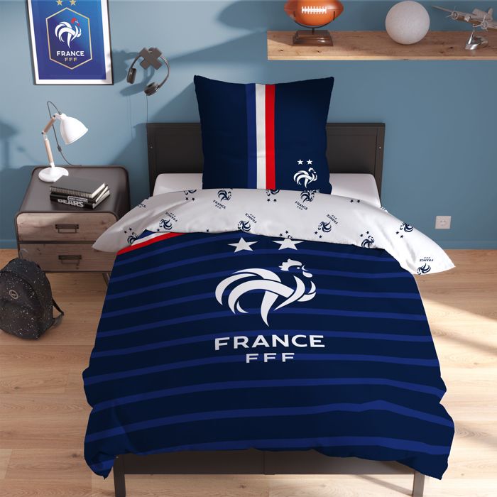 Parure de lit imprimée 100% Coton - FFF RAYURES - Bleu - 140x200+63x63cm