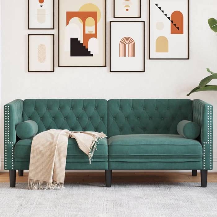 Vert Canapé Chesterfield avec traversins 2 places - KEETHE - Sofa adulte/enfant - vert foncé velours LL960
