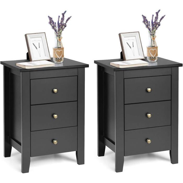 GIANTEX Lot de 2 Tables de Chevet avec 3 Tiroirs Style Moderne Meuble de Rangement pour Chambre Salon Bureau 46x37x65 cm Noir GIANTEX Lot de 2 Tables de Chevet avec 3 Tiroirs Style Moderne Meuble de Rangement pour Chambre Salon Bureau 46x37x65 cm Noir