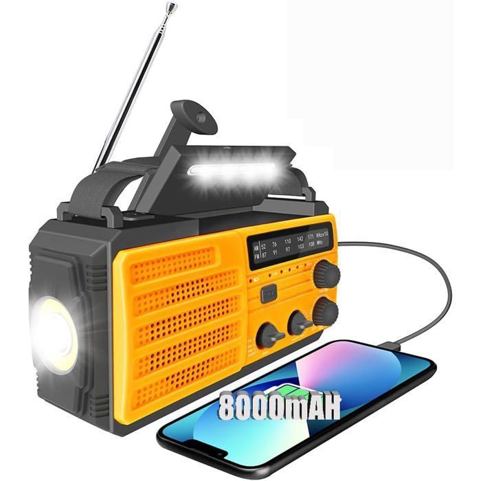Radio Dynamo Survie Radio Solaire 3 Modes de Recharge Radio Dynamo avec 8000mah Power Bank/Sos Alarm/Lampe De Cou RADIO DE CHANTIER