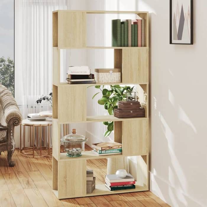 Bibliothèque de séparation - vidaXL - Chêne sonoma - 80x24x155 cm - 5 compartiments