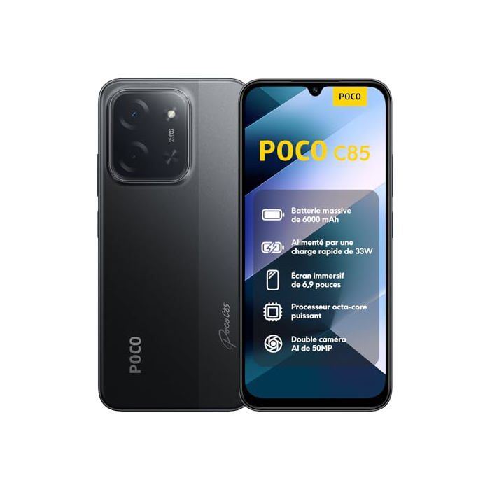 Smartphone - Xiaomi - POCO C85 - 6+128 Go - Écran 69 120 Hz - Double caméra 50 MP - 6000 mAh - Noir