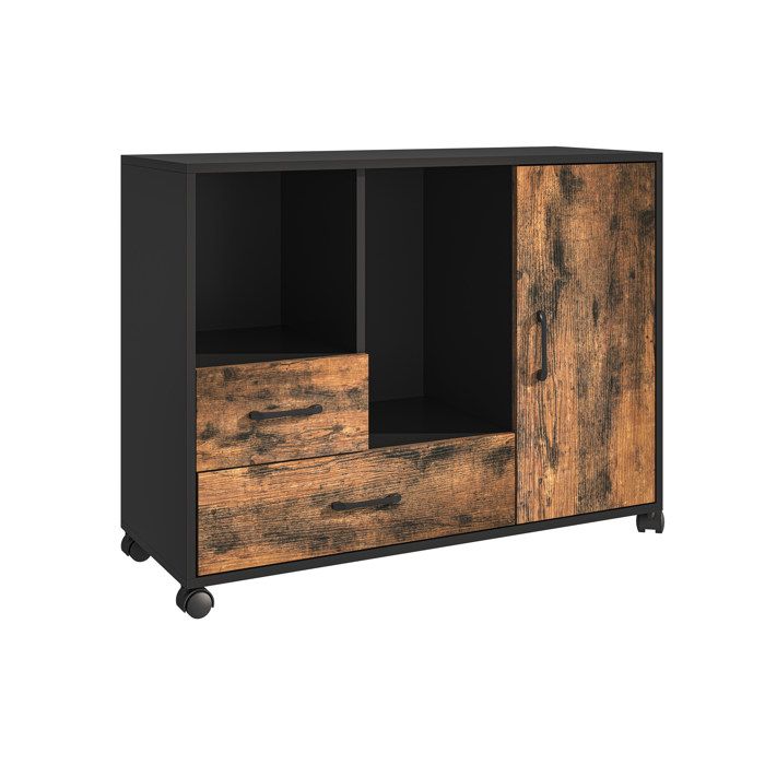 Relaxdays Conteneur à roulettes 2 tiroirs 4 espaces H x L x P : 70 x 90 x 35 cm chariot marron/noir
