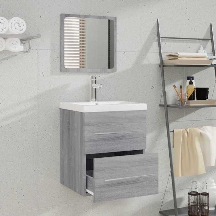 ABBO-SALE*Meuble WC Décoratif JILLS - Armoire de salle de bain avec miroir - Sonoma gris 41 x 38 5 x 48cm SOL635651