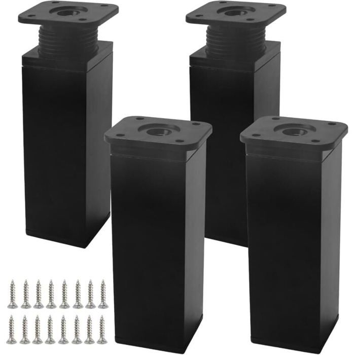 4 Pièces Pieds de Meubles Réglables Pied de Table Metal Pied de Meuble Noir 15cm avec 16 Vis Pieds pour de Meuble Cuisine Armoires