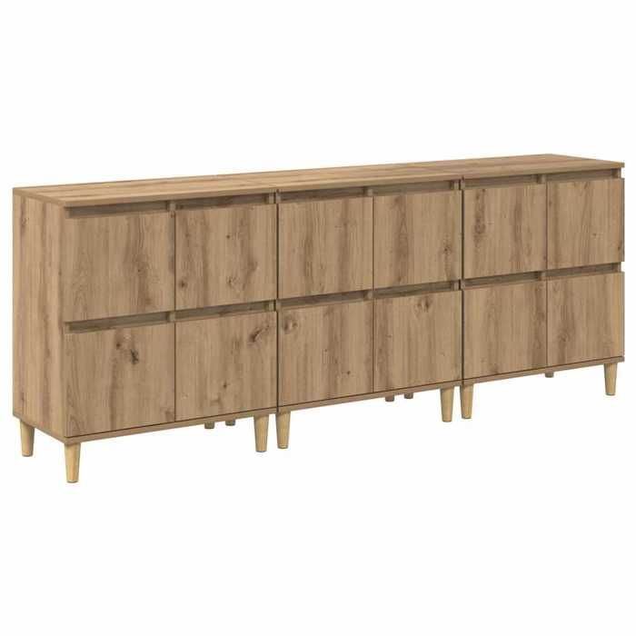 Buffet en bois dingénierie - GKO - Chêne artisanal - 60x35x70 cm - 12 portes - Lot de 3 - Assemblage requis