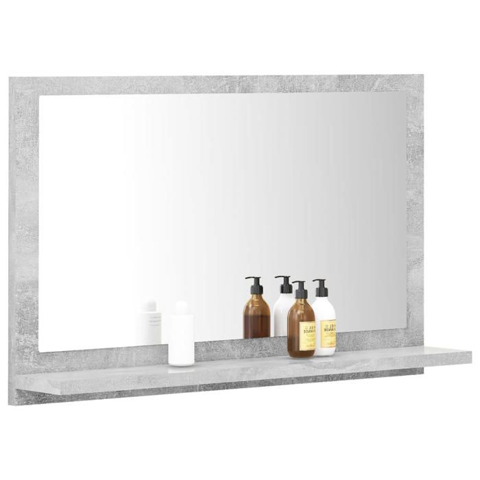 Miroir de salle de bain - WIENS - Gris béton - 60x105x37 cm - Aggloméré - Étagère intégrée - Facile à nettoyer