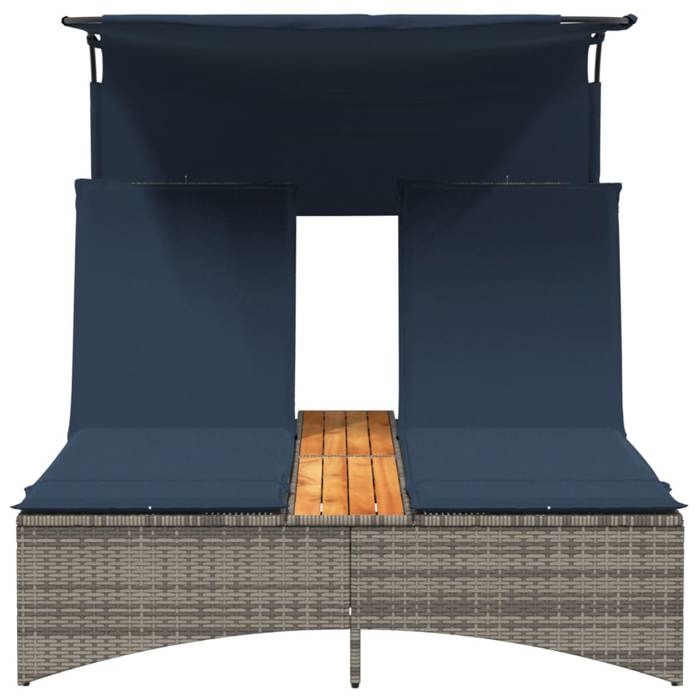 Sale 2026 Chaise longue 2 Places - BURKE - Bain de soleil - avec auvent et coussins - en polyrotin gris Cc436