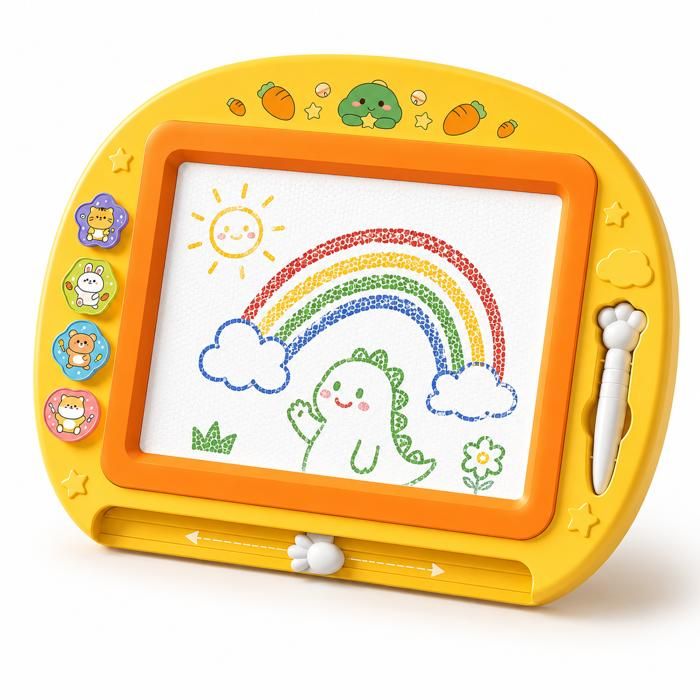 Tableau de dessin magnétique - KUKUFUN - Ardoise magique - Effaçable - 3 couleurs - Stylet et 4 tampons