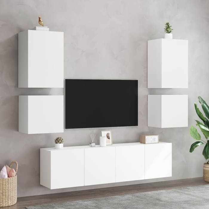 SALE Janvier MODERNE Cabinet TV - MGH - Unité murale de TV 2 pcs - Armoire HIFI - blanc 40 5x30x40 cm - Bois dingénierie TT2853