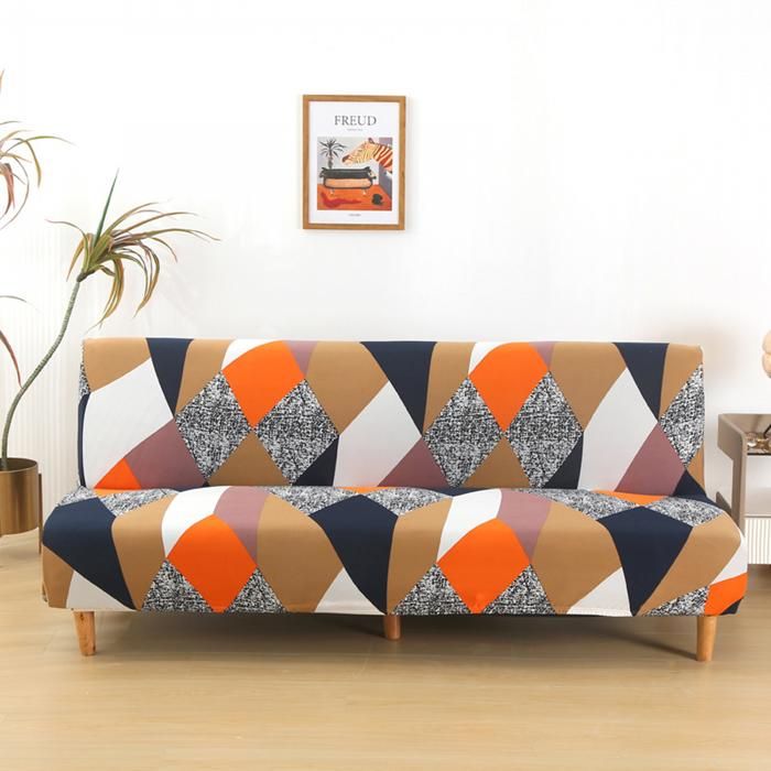 Housse pour canapé-lit sans accoudoirs adaptée aux canapés-lits 3 places. Tissu élastique taille unique lavable