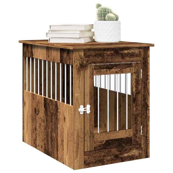 SALE 2026 niche pour chien polyvalente jouerr Brun - Meuble de cage chiens vieux bois 55x80x68cm - bois dingénierie PRO165994238