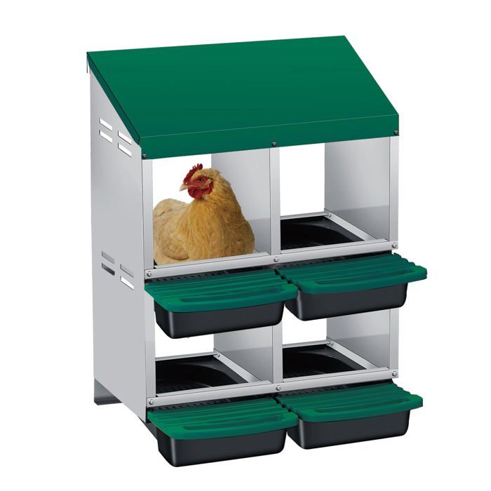 Meilleurs prix pour Pondoir pour Poules Nichoirs  4 cases avec perchoir antirouille /Nichoir  2 Niveaux-Antirouille /Étanche/ Ventilé -Vert