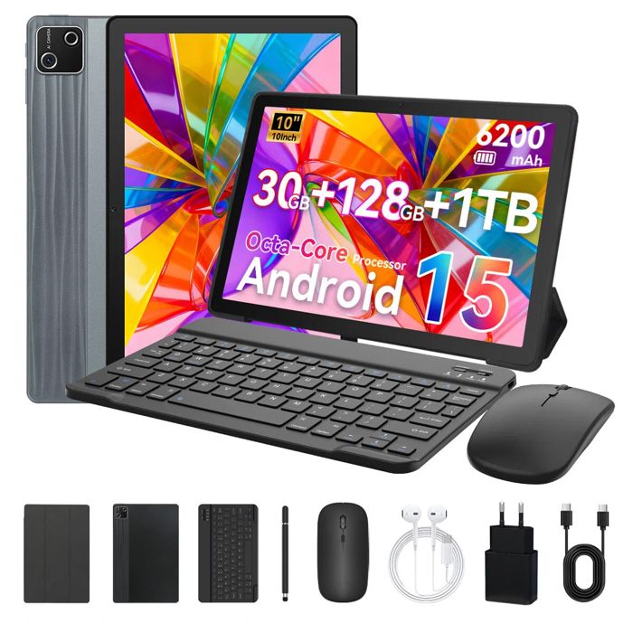 Tablette 10’’ Octa-Core 30Go RAM, 128Go+1To Extensible, Android 15 ...