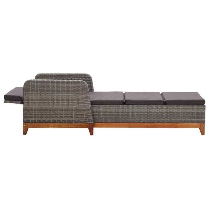 Promotion mars * Bain de soleil YUNYAN Chaise longue 1 PLACES 110 kg par siège Résine tressée et bois dacacia massif Gri - vue 2